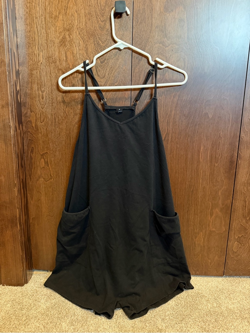 Women’s Black Pocket Romper with Adjustable Straps